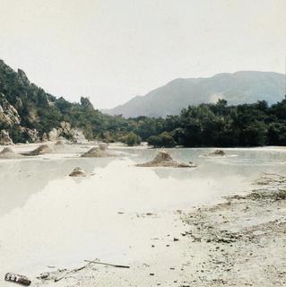 ‘Mud volcano Rotokanapanapa Hot Springs, circa 1880 - area of Pink and White Terraces (destroyed in 1886 eruption)’