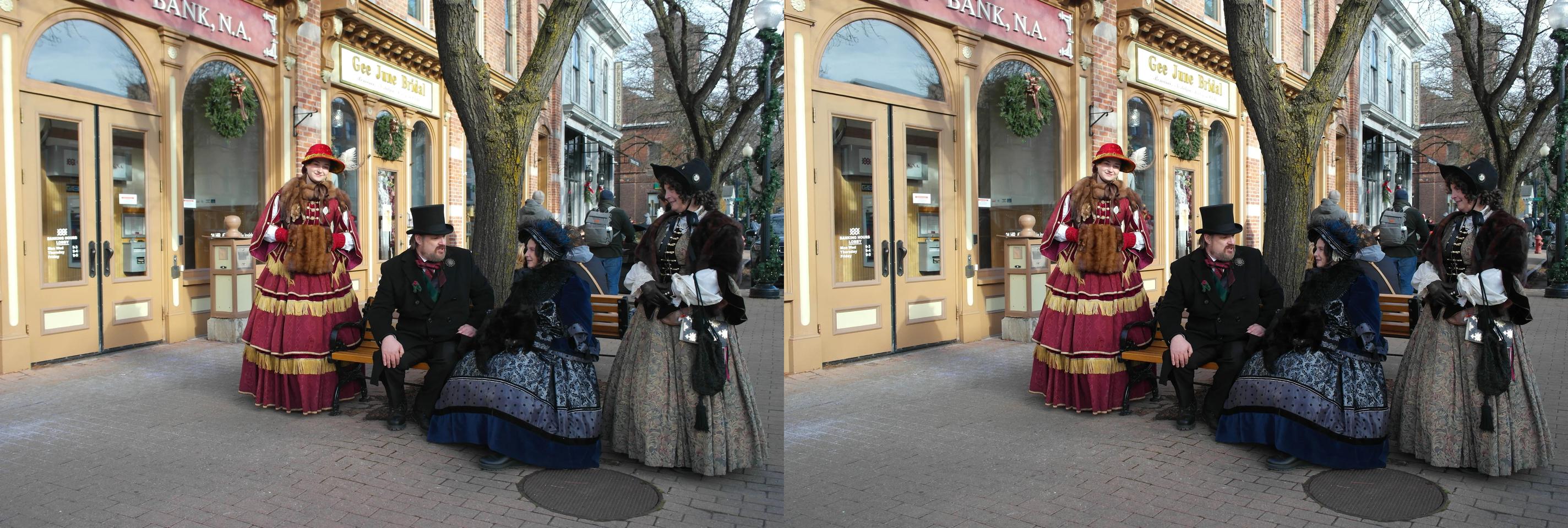 Dickens Christmas characters on historic Skaneateles mainstreet