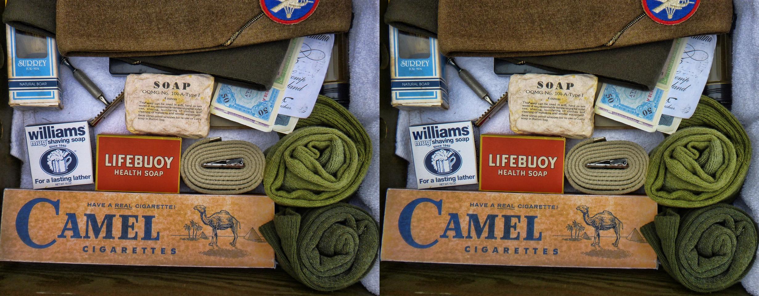 Collings Foundation WORLD WAR II Re-enactment Personal Supplies w Cigarettes and Soap