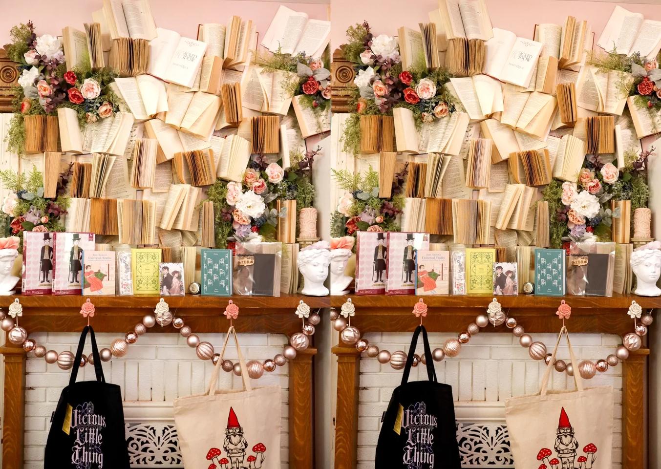 Open Book Wall in Black Cat Books and Oddities