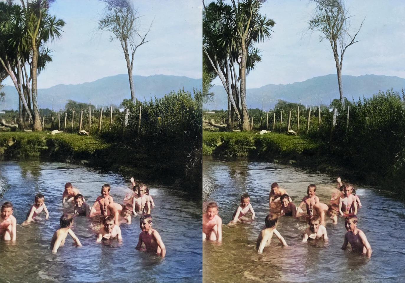 'About 11 boys swimming nude in stream, Shannon, 1901'