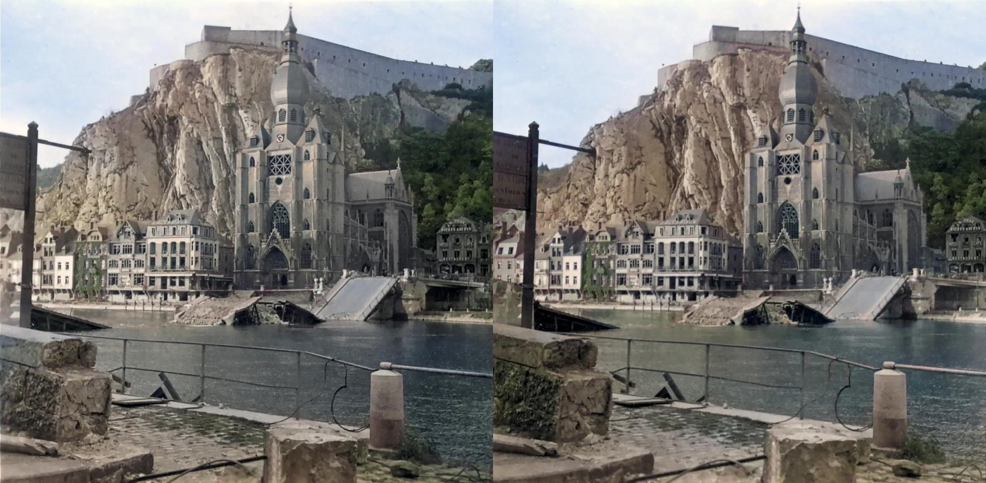091 - Meuse River Citadel And Cathedral after the 1914 Battle of Dinant