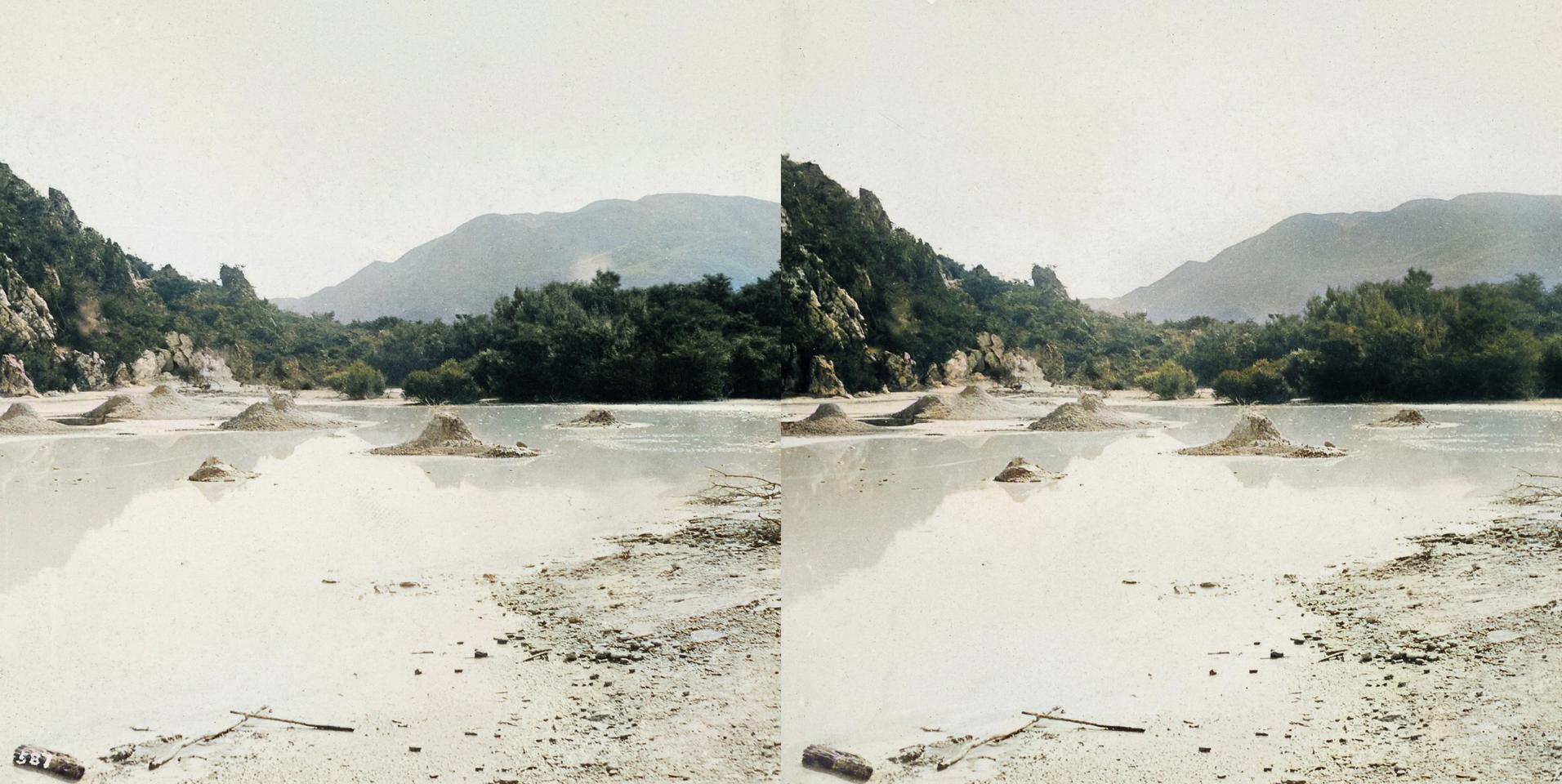 ‘Mud volcano Rotokanapanapa Hot Springs, circa 1880 - area of Pink and White Terraces (destroyed in 1886 eruption)’