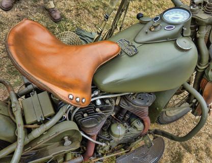 Collings Foundation WORLD WAR II Re-enactment Motorcycle w Orange Leather Seat