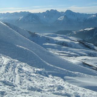 A sunny afternoon in the French Alps in winter
