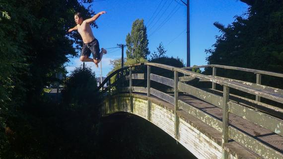 Kaito jumping off the bridge, lake Rotorua. 2022