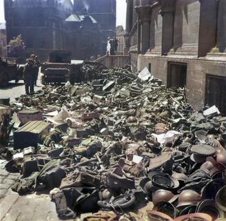 090 - Unknown location - surrendered Belgian 'Adrian' Helmets, uniforms and weapons