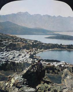 'Queenstown and The Remarkables, Lake Wakatipu, New Zealand. The Remarkables are jagged precipices, 7688 feet high' Circa 1906?